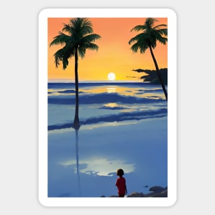 Summer Sunset Kid Palm Tree Beach Ocean Sticker